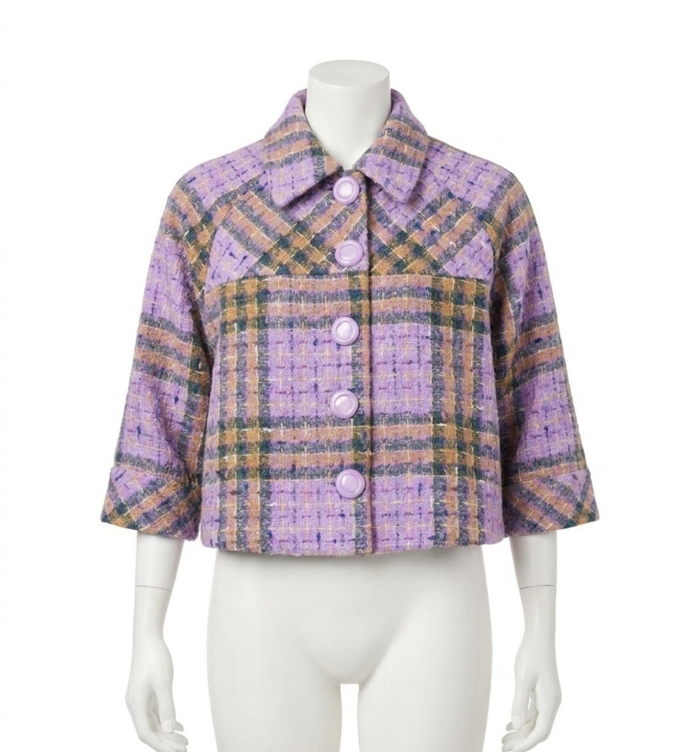 NEW IVY JANE swing plaid jacket in periwinkle